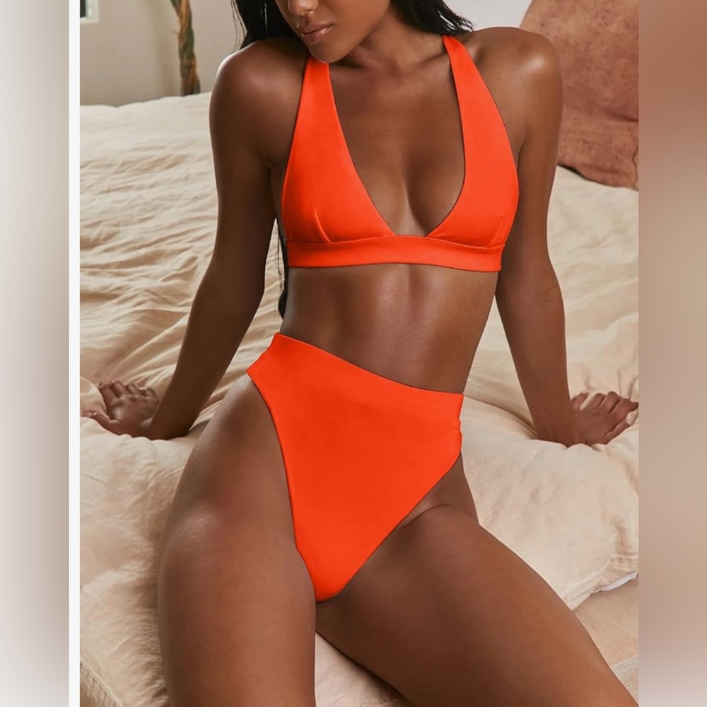 High waisted orange bikini